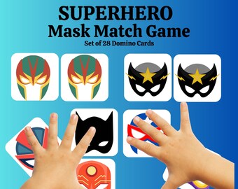 Superhero Matching Masks Game for Toddlers and Preschool, busy activities, fun and games, education, learning, Digital printable