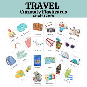 Tarjetas didácticas: viajes, vacaciones, aventuras, curiosidades, tarjetas para la mente en crecimiento, tarjetas didácticas Montessori, preescolar, niños pequeños, educación infantil en casa.