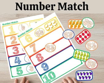 Number Match, Counting Activity, Preschool Math and Counting, fun and games, education, homeschool, Digital printable