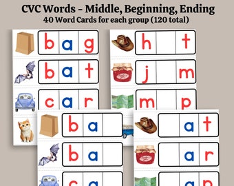 CVC word phonics matching cards includes 40 beginning, 40 middle and 40 ending sound cards. Preschool, Toddler, Child Homeschool, download