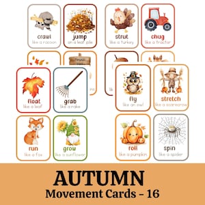 Movement Cards  for Toddlers and Preschool Autumn- Fall, busy activities, fun and games, fitness - Digital