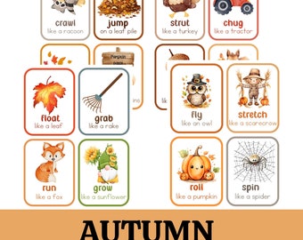 Movement Cards  for Toddlers and Preschool Autumn- Fall, busy activities, fun and games, fitness - Digital