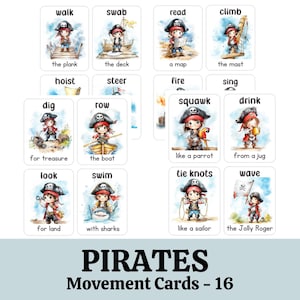 Movement Cards  Pirate Themed for Toddlers and Preschool, busy activities, fun and games, fitness Digital