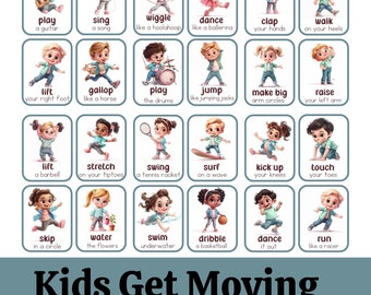 Movement Cards for Toddlers and Preschool Kids Get Moving, busy activities, fun and games, fitness - Digital