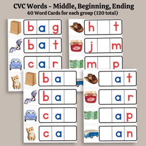 CVC word phonics matching cards includes 40 beginning, 40 middle and 40 ending sound cards. Preschool, Toddler, Child Homeschool, download