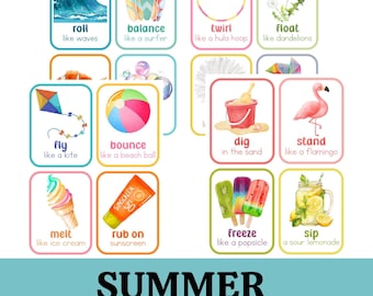 Movement Cards Summer Fun for Toddlers and Preschool, busy activities, fun and games, fitness - Beach, Outdoor Fun Digital
