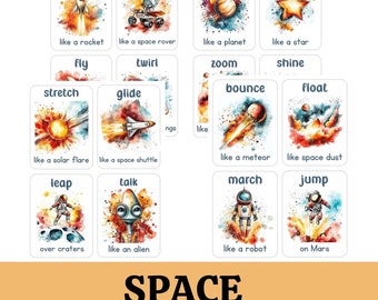 Movement Cards Space for Toddlers and Preschool, busy activities, fun and games, fitness - Digital