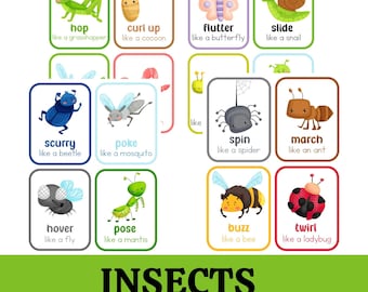 Movement Cards Bugs for Toddlers and Preschool, busy activities, fun and games, fitness - Insects Digital