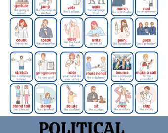 Political Movement Cards for Toddlers and Preschool Practice for a future politician, busy activities, fun and games, fitness - Digital