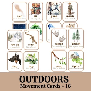 Movement Cards Outdoors and Camping for Toddlers and Preschool, busy activities, fun and games, fitness - Digital