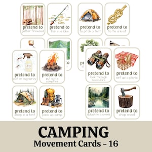 Bewegungskarten Camping für Kleinkinder und Vorschulalter, beschäftigte Aktivitäten, Spiel und Spaß, Fitness - Camp, Outdoor Fun Digital