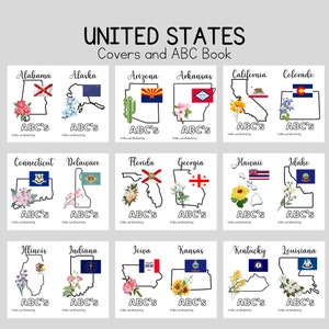 ABC's of the 50 States, printable booklet by state,  Toddler, Child, kindergarten, Homeschool, classroom resource