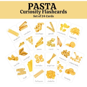 Cartes mémoire - Cartes curieuses pâtes et nouilles pour l'esprit en pleine croissance, cartes flash Montessori, préscolaire, tout-petit, enfant - apprentissage de l'école à la maison