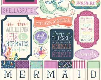 Echo Park MERMAID DREAMS Chipboard Phrases for  Scrapbooks, cards, mixed media, even journals!