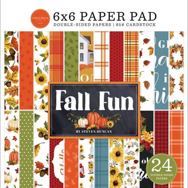 Carta Bella Fall Fun Collection 6 x 6 Paper Pad 24 Double Sided Adorable Echo Park