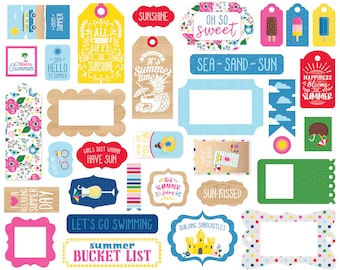 Echo Park Ephemera - I Love Summer -  33 pieces Frames and Tage