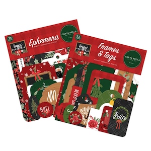 Carta Bella HAPPY CHRISTMAS Collection Set of 2 Items, Ephemera and Frames and Tags / Echo Park