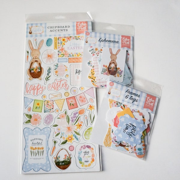 Echo Park MY FAVORITE EASTER Collection Bundle of 3 Items, Chipboard and Ephemera