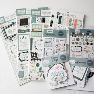 Carta Bella GATHER AT HOME Collection Set of 8 Items Echo Park, Paper, Chipboard, Ephemera, Brads