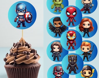 Cupcake Toppers Super Heroes -  (two sizes 2" and 2-1/4") DIY Printable Digital File - Set 1 Super powers