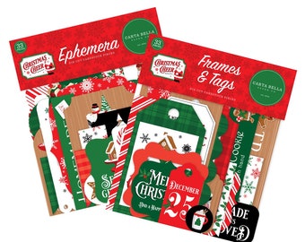 Carta Bella  CHRISTMAS CHEER Collection Set of 2 Items, Ephemera and Frames and Tags / Echo Park