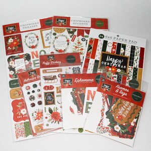 Carta Bella HAPPY CHRISTMAS Collection Set of 8 Items Echo Park, Paper, Ephemera, Chipboard, Brads
