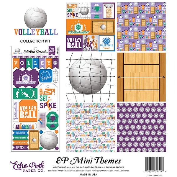 Echo Park Volleyball Mini Theme Collection Kit 12 x 12 6 papers and a 6 x 12 Element Sticker