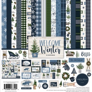 Carta Bella WELCOME WINTER Collection Kit 12 x 12 and Element Sticker Page Christmas Winter Echo Park