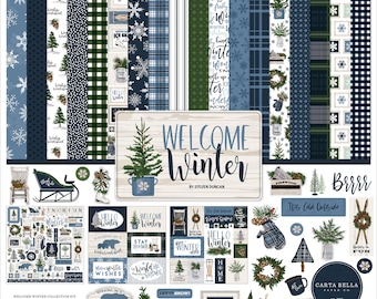 Carta Bella WELCOME WINTER Collection Kit 12 x 12 and Element Sticker Page Christmas Winter Echo Park