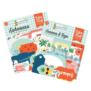 Echo Park SUMMERTIME Collection Set of 2 Items, Ephemera and Frames and Tags / Carta Bella