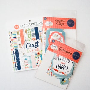 Carta Bella CRAFT AND CREATE Set of 3 items, Collection 6 x 6 Adorable Papers and embellishments Carta Bella