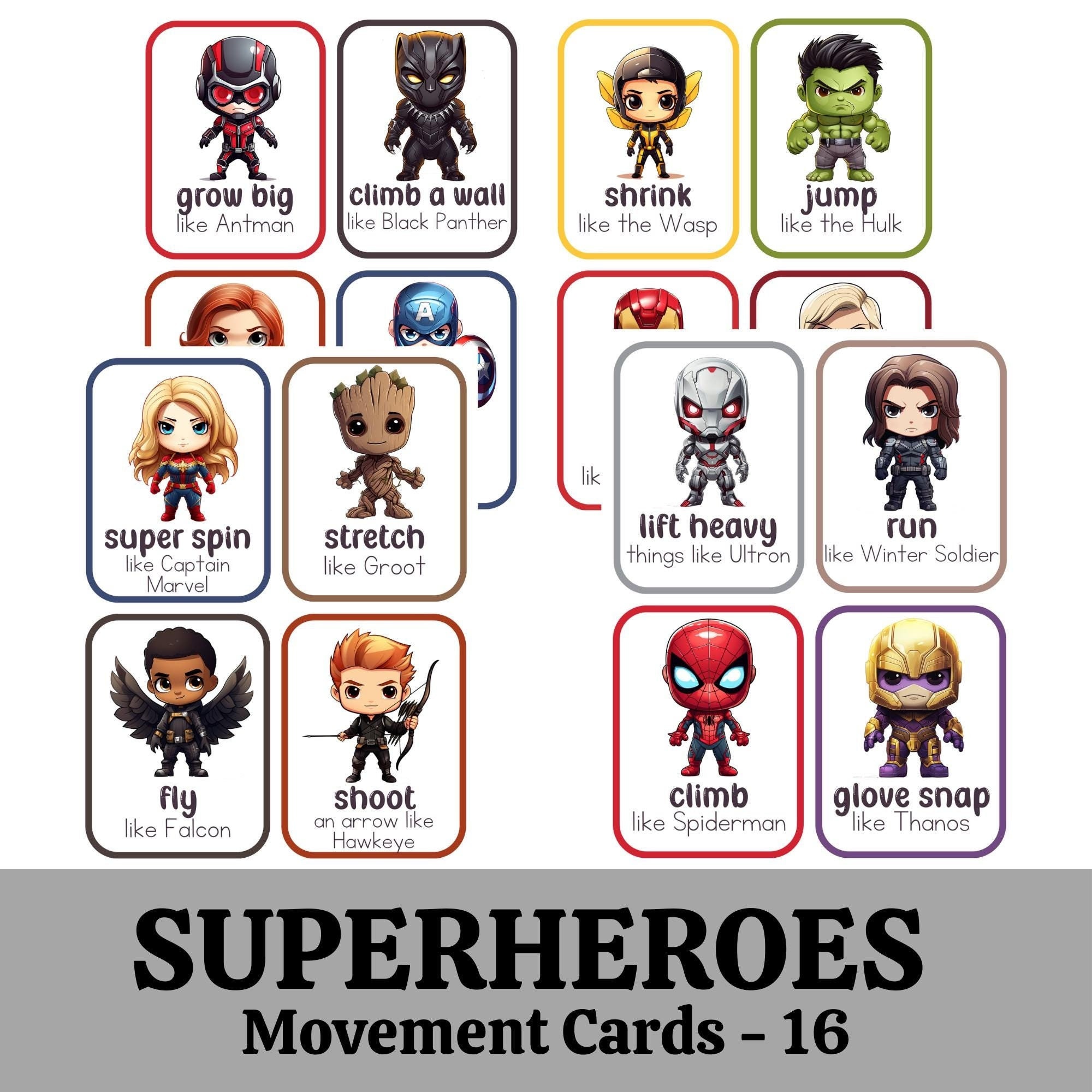 Movement Cards Super Heroes for Toddlers and Preschool, busy activities, fun and games, fitness - Digital