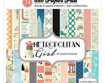 Carta Bella  Metropolitan Girl Collection 6 x 6 Paper Pad 24 Double Sided Adorable Papers