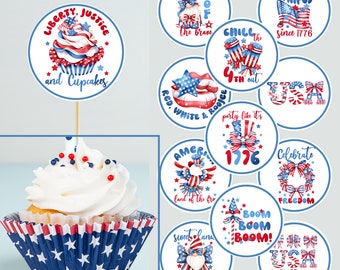Cupcake Toppers 4th of July Independence Day, The Fourth -   DIY Printable Digital File, Patriotic flags