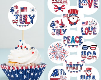Cupcake Toppers 4th of July Independence Day, The Fourth -   DIY Printable Digital File, Patriotic flags