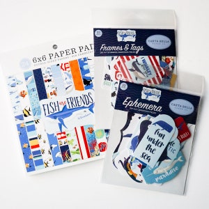 Echo Park FISH ARE FRIENDS Collection - Scrapbooking, Journaling, mixed media!  3 Items one low price! Echo Park, includes Paper Pad