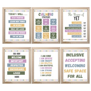 Educational posters set of 6, Calm Corner, Acceptance, Homeschool learning, Montessori Classroom Décor, Toddler Playroom Wall Art
