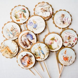 Beatrix Potter Cupcake Toppers Vintage Peter Rabbit, Cupcake Flags, Cupcake Toothpick Party Decor