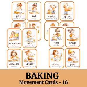 Movement Cards Baking Themed for Toddlers and Preschool, busy activities, fun and games, fitness - Digital