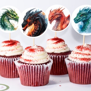 Cupcake Toppers Dragon Heads come in two sizes (2" and 2-14") Printable Digital File