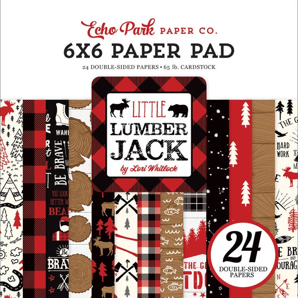 Echo Park LITTLE LUMBERJACK Collection 6 x 6 Paper Pad 24 Double Sided Adorable Papers Carta Bella