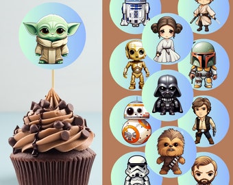 Cupcake Toppers Space Wars -  2" and 2-1/4" DIY Printable Digital File, Star Battles