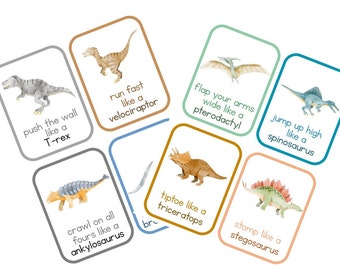 Movement Cards  for Toddlers and Preschool Dinosaur, busy activities, fun and games, fitness - Prehistoric Animals Digital