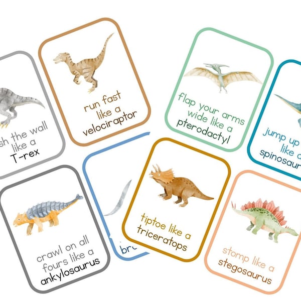 Movement Cards  for Toddlers and Preschool Dinosaur, busy activities, fun and games, fitness - Prehistoric Animals Digital