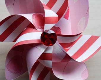 Pinwheels Valentine Bouquet (828) - Set of 6 Double Spinners - Stripes and Hearts