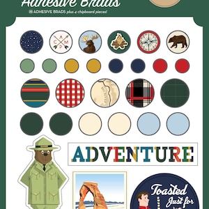 Carta Bella OUTDOOR ADVENTURES Decorative Adhesive Brads Stickers for  Scrapbooks, cards, mixed media, even journals! Echo Park