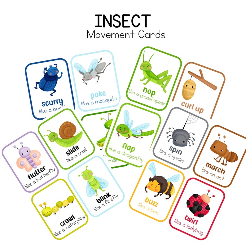 Movement Cards Bugs for Toddlers and Preschool, Busy Activities, Fun ...