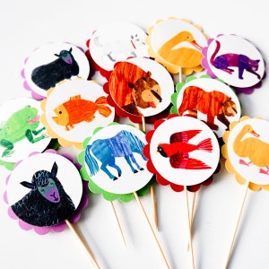 Animal Bear Story Cupcake Toppers, Cupcake Flags, Cupcake Toothpick Party Decor, bird, duck, horse, frog