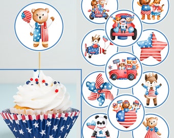 Cupcake Toppers 4th of July Independence Day, The Fourth -   DIY Printable Digital File, Patriotic flags