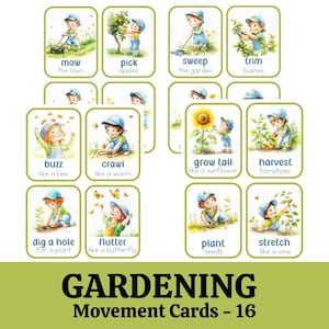 Movement Cards Gardening Themed for Toddlers and Preschool, busy activities, fun and games, fitness - Digital